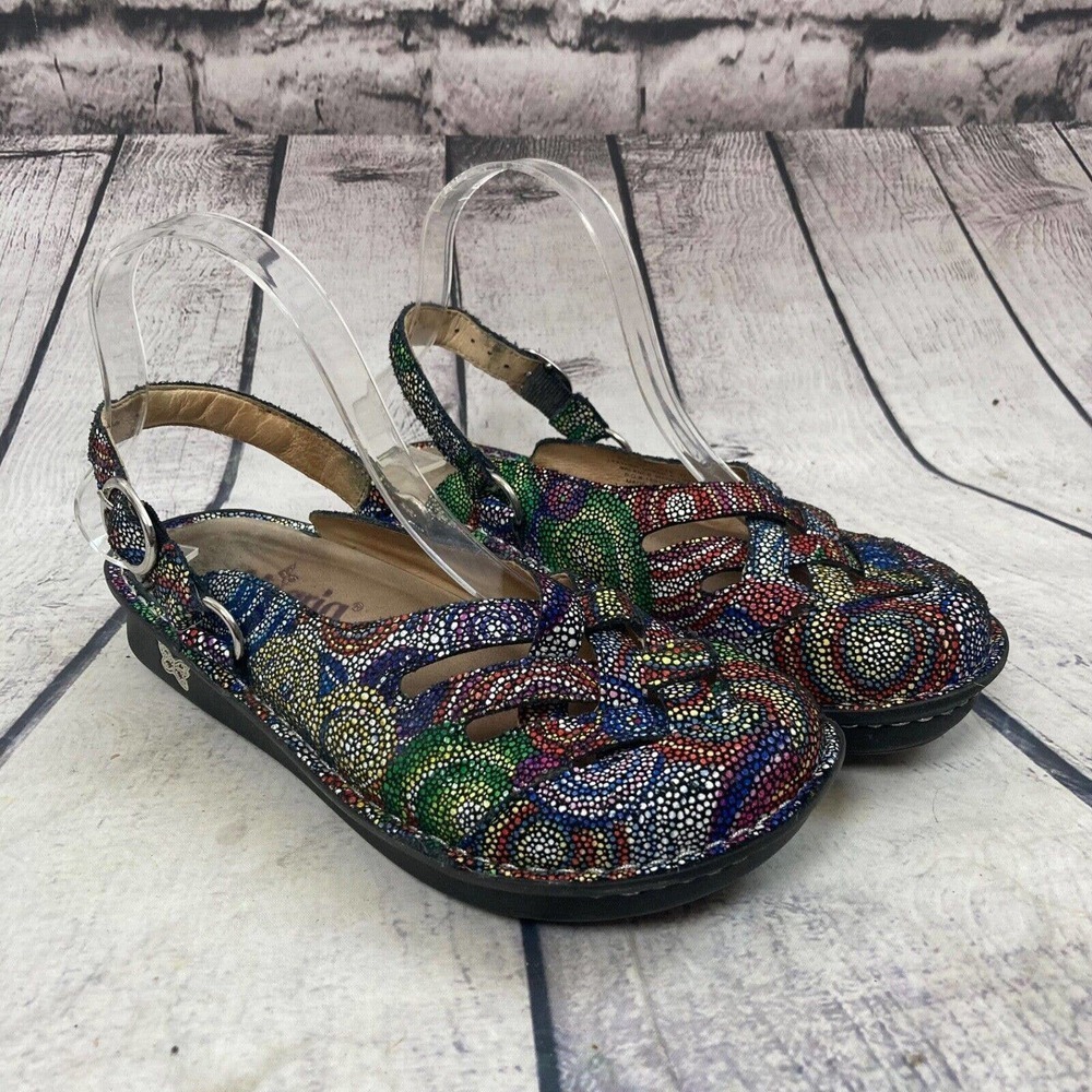 Alegria Clogs Womens Size 37EU US6 Fre-387 Rainbow Mosaic Leather Multicolor
